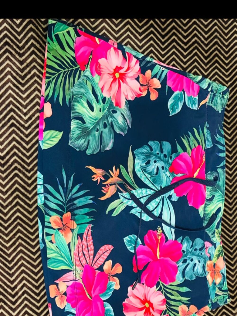 Swim Skort Womens Sz S Navy Hawaiian Floral Tropical Beach Pockets